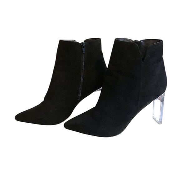 Marc New York Bootie Women’s SZ 9.5 M Black AMELIA Ankle Clear Heel Faux Suede - Picture 3 of 15